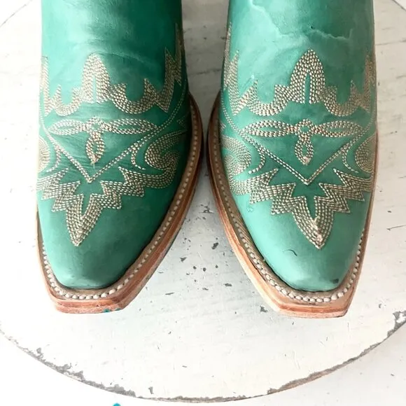 Lane LEXINGTON Womens Cowboy Bootie 7 Green Leather Western Cowgirl Short Boots