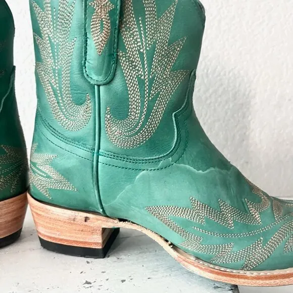 Lane LEXINGTON Womens Cowboy Bootie 7 Green Leather Western Cowgirl Short Boots