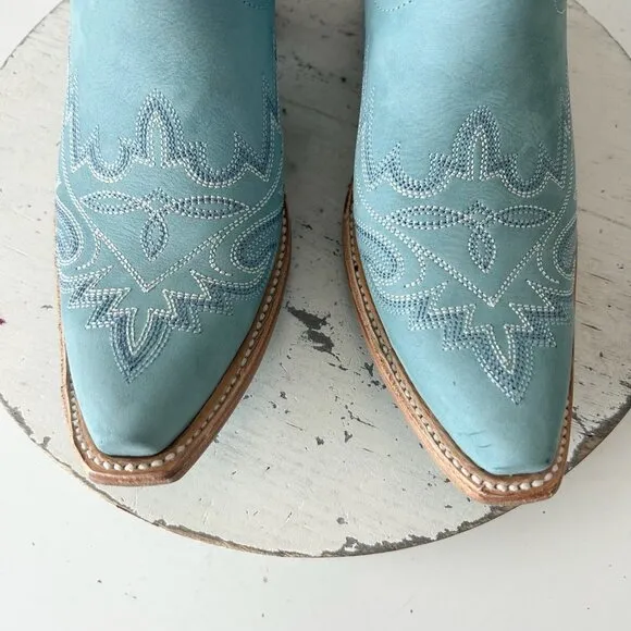Lane LEXINGTON Womens Cowboy Bootie 8 Western Blue Leather Cowgirl Short Boots