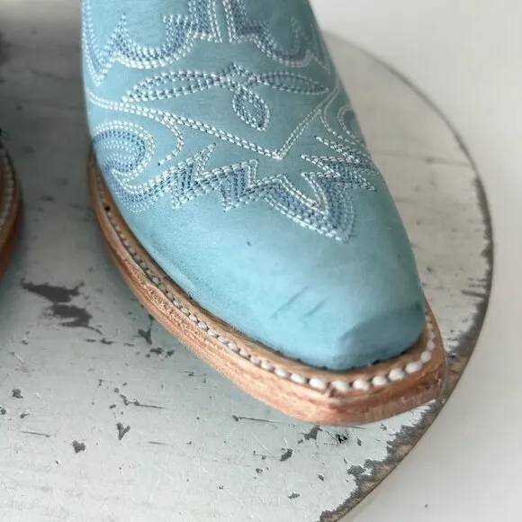 Lane LEXINGTON Womens Cowboy Bootie 8 Western Blue Leather Cowgirl Short Boots