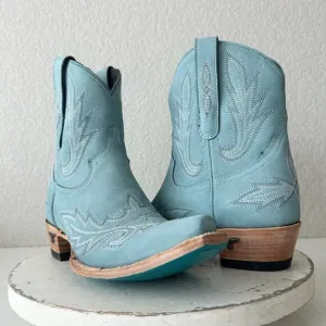 Lane LEXINGTON Womens Cowboy Bootie 8 Western Blue Leather Cowgirl Short Boots