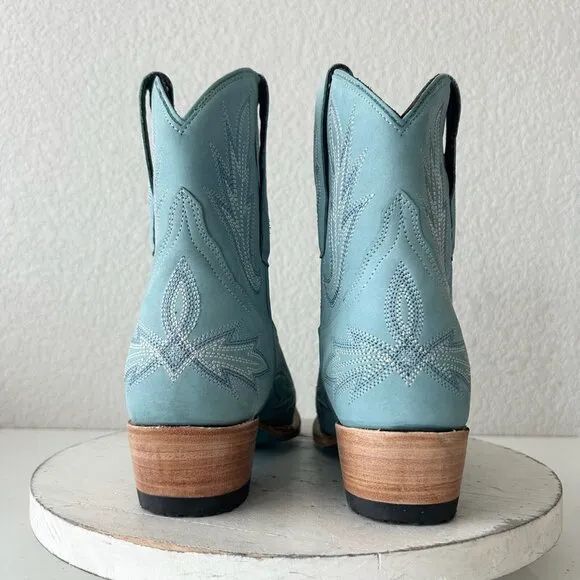 Lane LEXINGTON Womens Cowboy Bootie 8 Western Blue Leather Cowgirl Short Boots