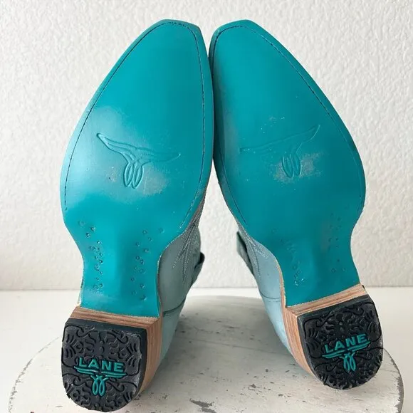 Lane LEXINGTON Womens Cowboy Bootie 8 Western Blue Leather Cowgirl Short Boots