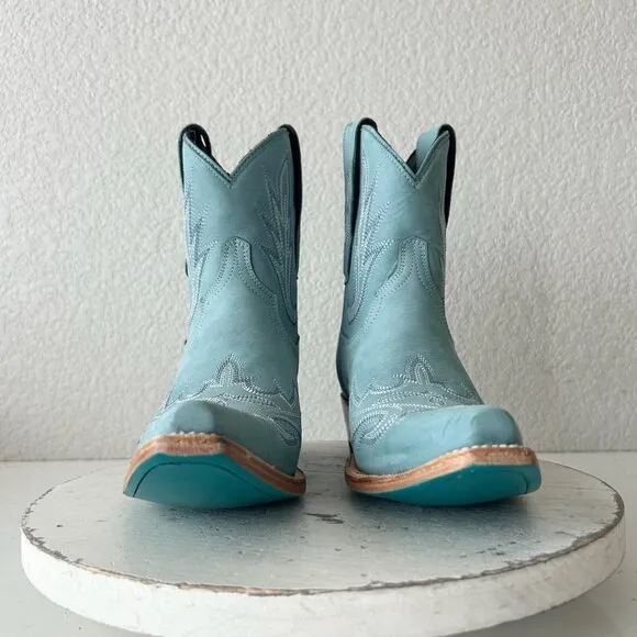Lane LEXINGTON Womens Cowboy Bootie 8 Western Blue Leather Cowgirl Short Boots