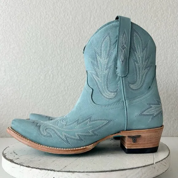Lane LEXINGTON Womens Cowboy Bootie 8 Western Blue Leather Cowgirl Short Boots