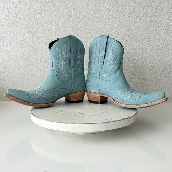 Lane LEXINGTON Womens Cowboy Bootie 8 Western Blue Leather Cowgirl Short Boots