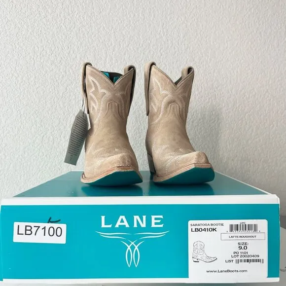 Lane LEXINGTON Womens Cowboy Bootie 9 Latte Suede Western Cowgirl Short Boots