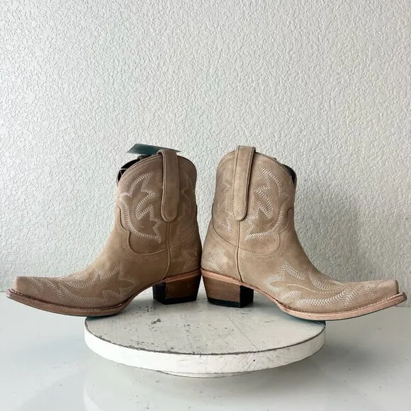 Lane LEXINGTON Womens Cowboy Bootie 9 Latte Suede Western Cowgirl Short Boots