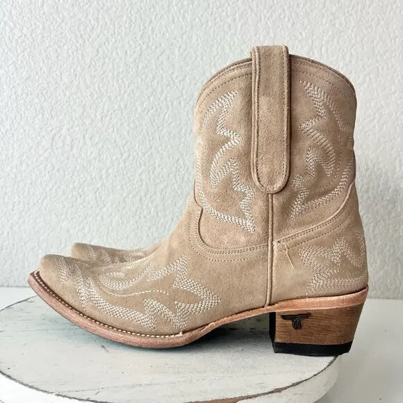 Lane LEXINGTON Womens Cowboy Bootie 9 Latte Suede Western Cowgirl Short Boots