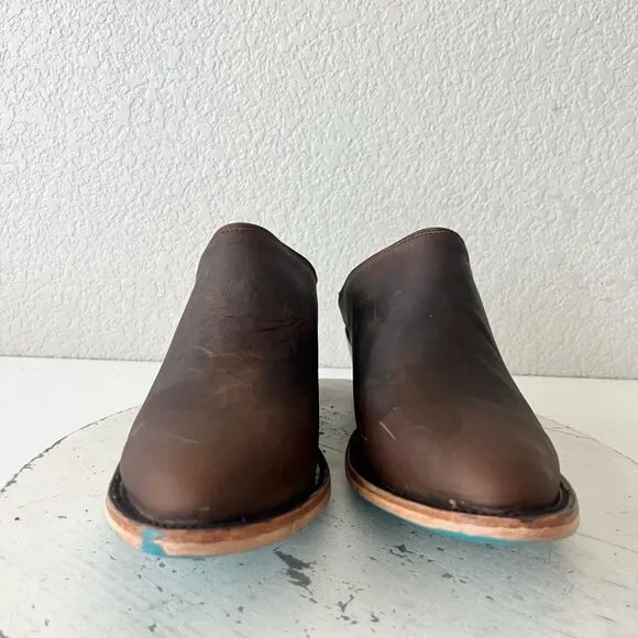 Lane Plain Jane Mule Womens 10 Brown Leather Cowboy Boots Short Western Cowgirl