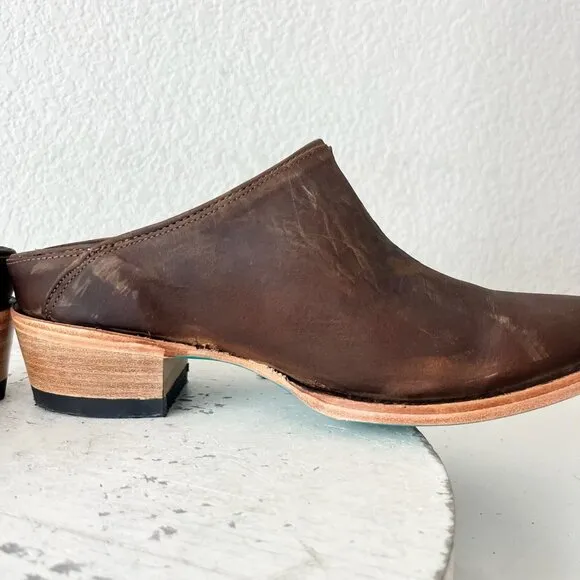 Lane Plain Jane Mule Womens 7.5 Brown Leather Cowboy Boots Short Western Cowgirl