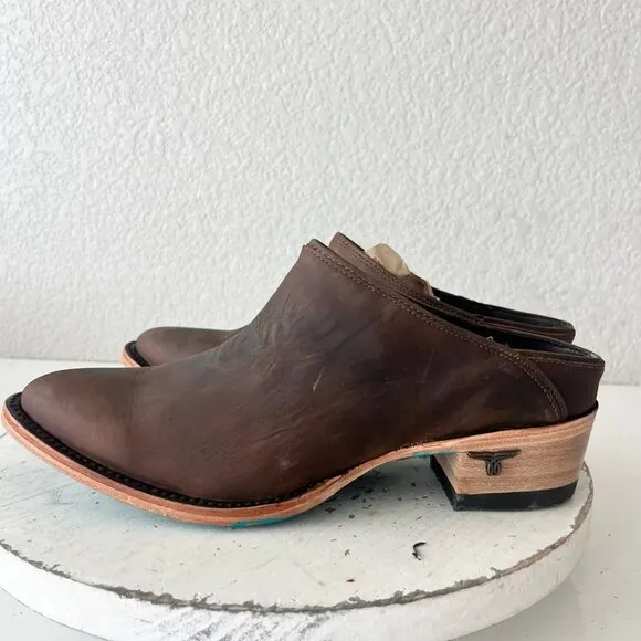 Lane Plain Jane Mule Womens 7.5 Brown Leather Cowboy Boots Short Western Cowgirl