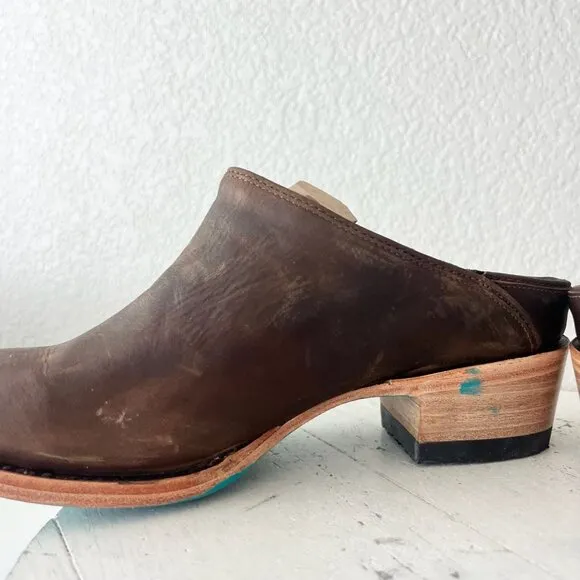 Lane Plain Jane Mule Womens 7.5 Brown Leather Cowboy Boots Short Western Cowgirl