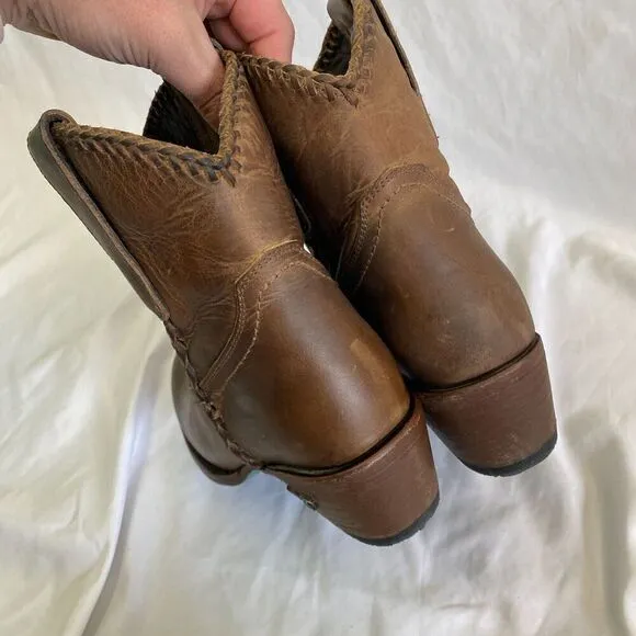 Lane PLAIN JANE PJ Brown Cowboy Boots Booties Size 6 Short Leather Western Ankle