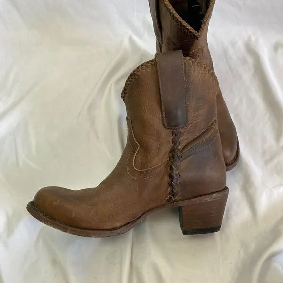 Lane PLAIN JANE PJ Brown Cowboy Boots Booties Size 6 Short Leather Western Ankle