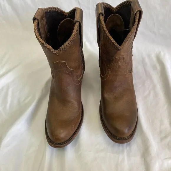 Lane PLAIN JANE PJ Brown Cowboy Boots Booties Size 6 Short Leather Western Ankle