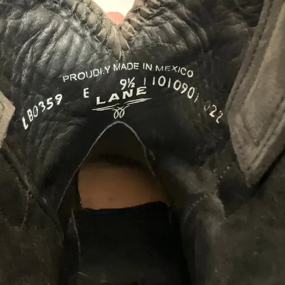 Lane Plain Jane Short Black Cowboy Bootie Western Boots Leather Size 9.5
