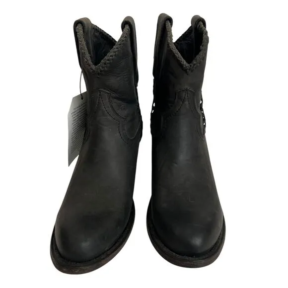 Lane Plain Jane Short Black Cowboy Bootie Western Boots Leather Size 9.5