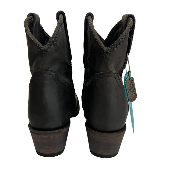 Lane Plain Jane Short Black Cowboy Bootie Western Boots Leather Size 9.5