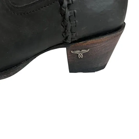 Lane Plain Jane Short Black Cowboy Bootie Western Boots Leather Size 9.5