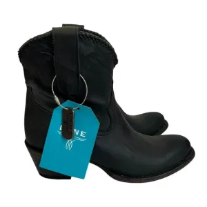 Lane Plain Jane Short Black Cowboy Bootie Western Boots Leather Size 9.5