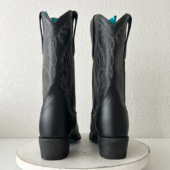Lane SANDAGA Midi Womens Cowboy Boots 7.5 Cowgirl Western Black Leather Short