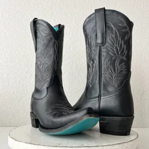 Lane SANDAGA Midi Womens Cowboy Boots 7.5 Cowgirl Western Black Leather Short