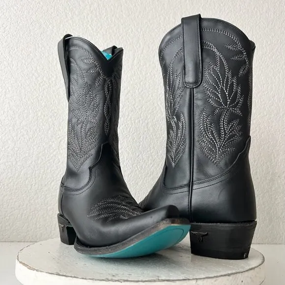Lane SANDAGA Midi Womens Cowboy Boots 7.5 Cowgirl Western Black Leather Short