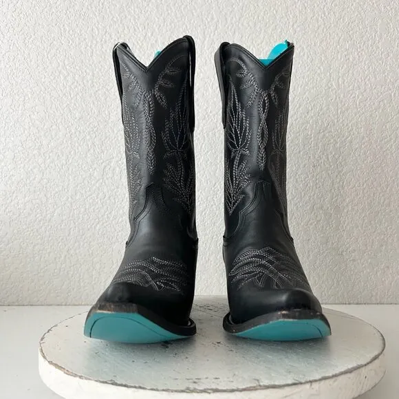 Lane SANDAGA Midi Womens Cowboy Boots 7.5 Cowgirl Western Black Leather Short