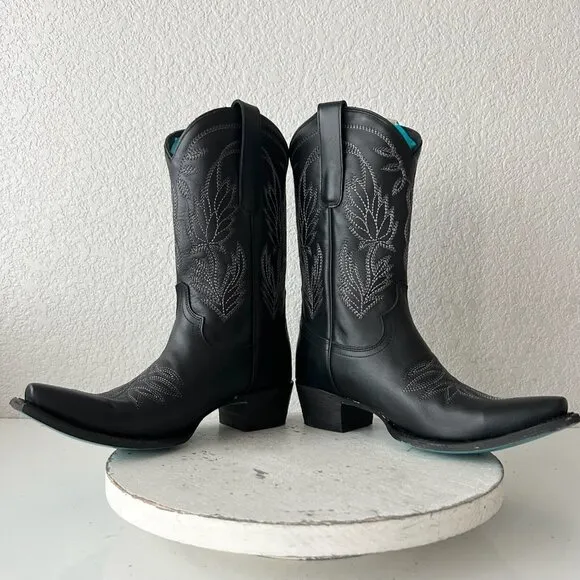 Lane SANDAGA Midi Womens Cowboy Boots 7.5 Cowgirl Western Black Leather Short