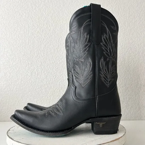 Lane SANDAGA Midi Womens Cowboy Boots 7.5 Cowgirl Western Black Leather Short