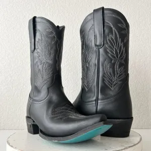 Lane SANDAGA Midi Womens Cowboy Boots 8 Cowgirl Western Black Leather Short