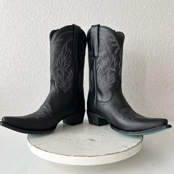 Lane SANDAGA Midi Womens Cowboy Boots 8 Cowgirl Western Black Leather Short