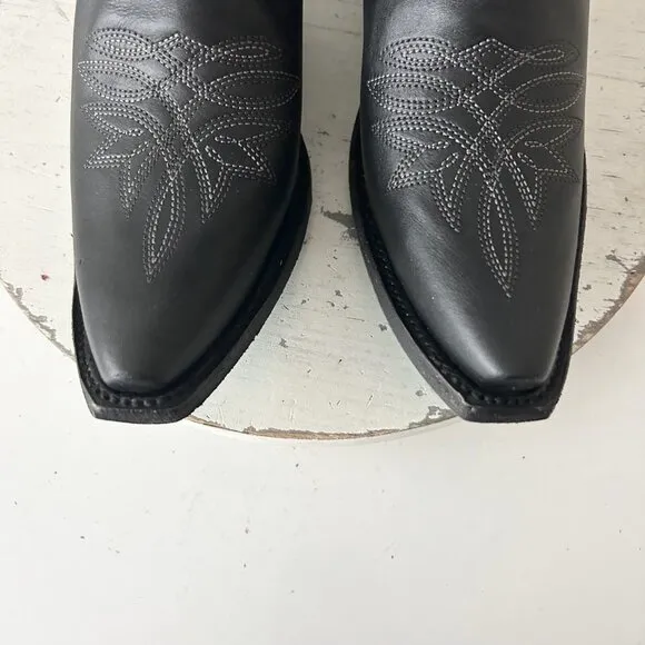 Lane SANDAGA Midi Womens Cowboy Boots 8 Cowgirl Western Black Leather Short