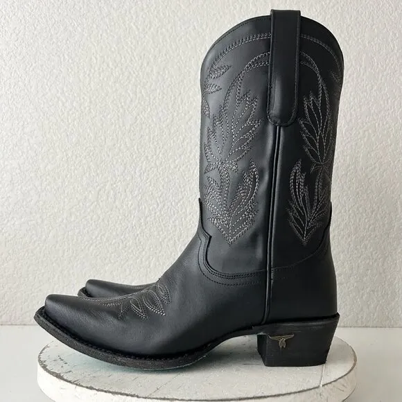 Lane SANDAGA Midi Womens Cowboy Boots 8 Cowgirl Western Black Leather Short