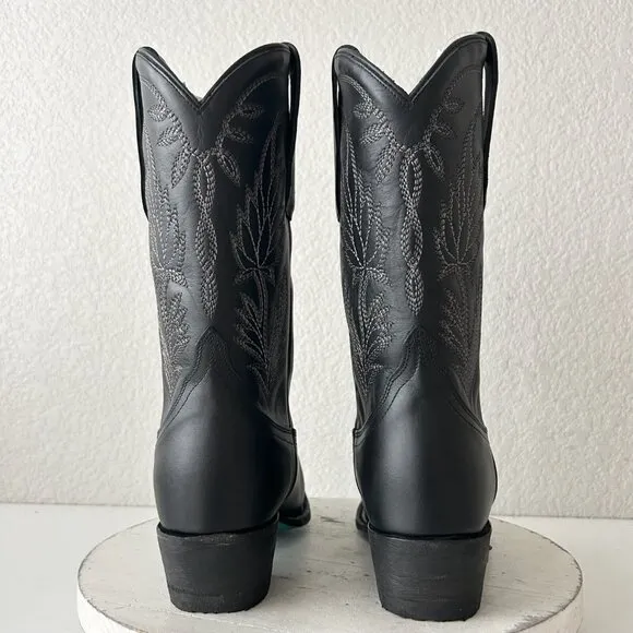 Lane SANDAGA Midi Womens Cowboy Boots 8 Cowgirl Western Black Leather Short