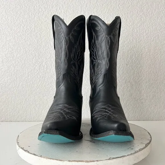 Lane SANDAGA Midi Womens Cowboy Boots 8 Cowgirl Western Black Leather Short