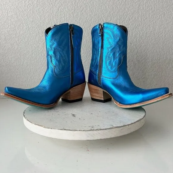 Lane SMOKESHOW Womens Cowboy Boots 7 Blue Leather Western Cowgirl Short Bootie