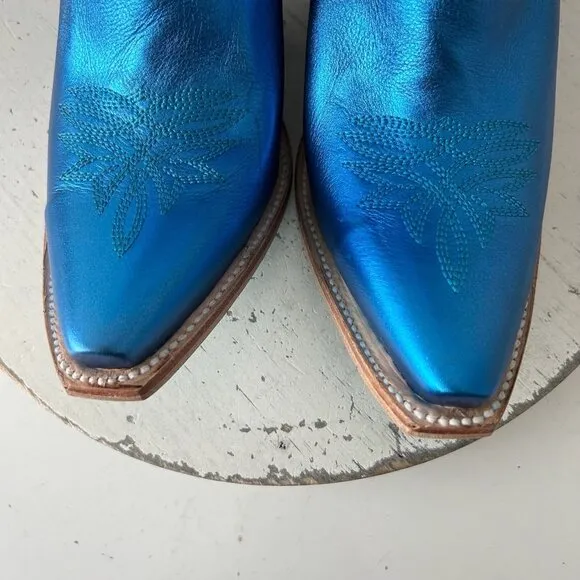Lane SMOKESHOW Womens Cowboy Boots 7 Blue Leather Western Cowgirl Short Bootie