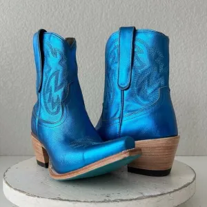 Lane SMOKESHOW Womens Cowboy Boots 7 Blue Leather Western Cowgirl Short Bootie