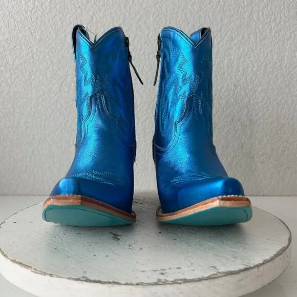 Lane SMOKESHOW Womens Cowboy Boots 7 Blue Leather Western Cowgirl Short Bootie