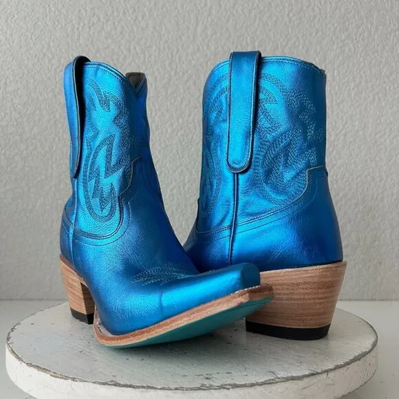 Lane SMOKESHOW Womens Cowboy Boots 7 Blue Leather Western Cowgirl Short Bootie