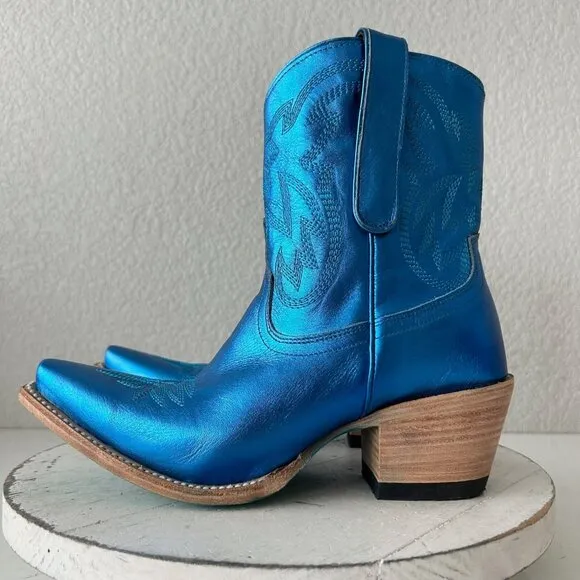 Lane SMOKESHOW Womens Cowboy Boots 7 Blue Leather Western Cowgirl Short Bootie