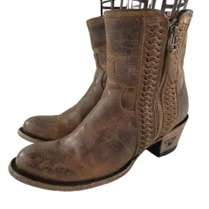 Lane Women's Layten Western Booties US 7 Round Toe Brown Double Zip Short Boots