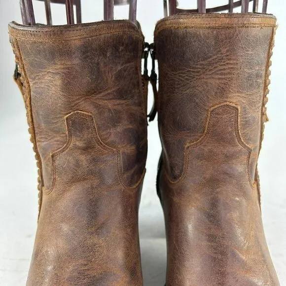 Lane Women's Layten Western Booties US 7 Round Toe Brown Double Zip Short Boots