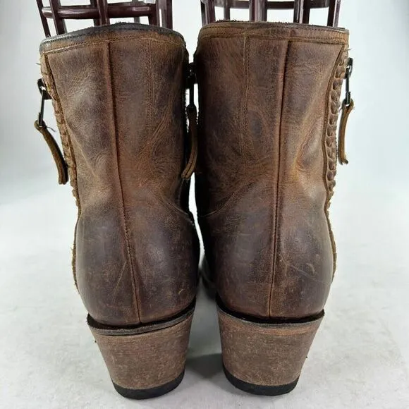 Lane Women's Layten Western Booties US 7 Round Toe Brown Double Zip Short Boots