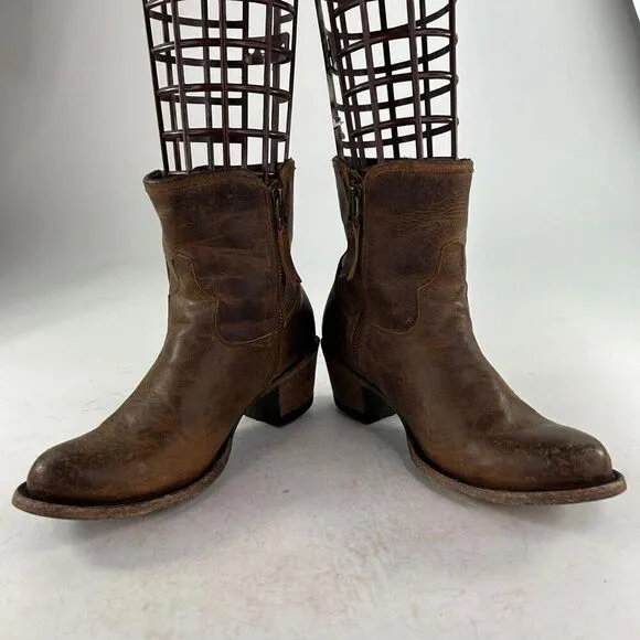 Lane Women's Layten Western Booties US 7 Round Toe Brown Double Zip Short Boots