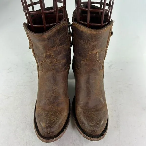 Lane Women's Layten Western Booties US 7 Round Toe Brown Double Zip Short Boots
