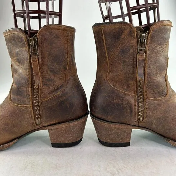 Lane Women's Layten Western Booties US 7 Round Toe Brown Double Zip Short Boots