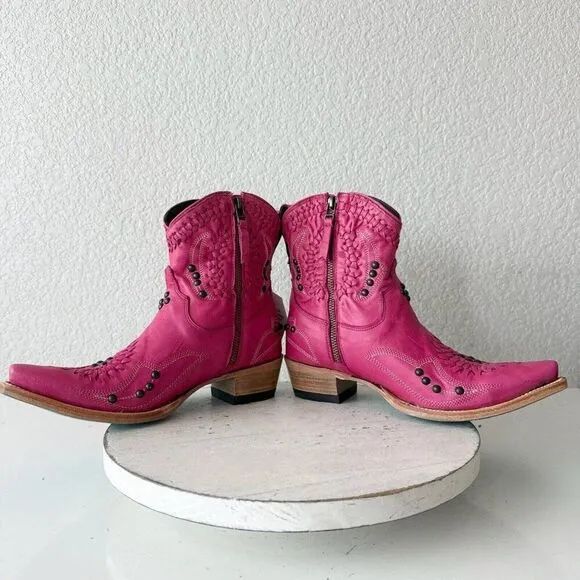 Lane COSSETTE Womens Cowboy Bootie 7 Hot Pink Leather Western Short Ankle Boots